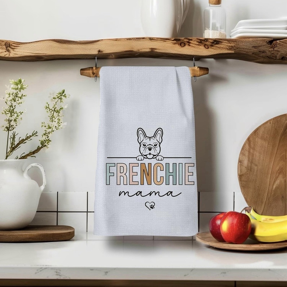 x2 Kitchen Tea Towels - Waffle Texture - Frenchie Mama French Bulldog Print
